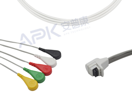 A41HEC05IK Mortara Kompatibel H3 EKG Holter Kabel 5-blei Kabel Snap, IEC